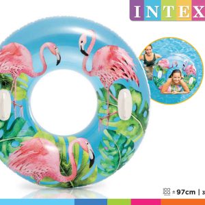Zwemring (Ø97cm) – TRANSPARANT met TROPICAL prints – 1 exemplaar