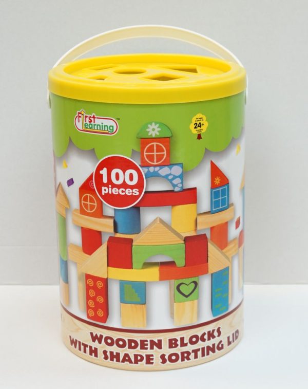 Houten blokken naturel/gekleurd in ton met vormsorteer deksel - 100stuks - Afbeelding 5