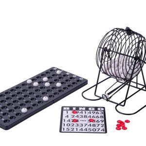 Bingomolen (zwart metaal) klein Ø 13,5cm met 75 ballen + bingo kaarten