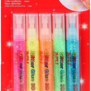 APLI Kids Glitterlijm “Fluo” 5 tubes x 13ml (paars/geel/oranje/groen/blauw)