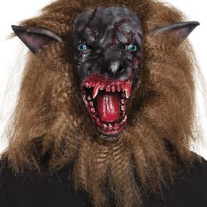 Hoofdmasker (latex) – Bebloede weerwolf met haar
