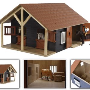 Paardenstal hout met 2 boxen en berging (1:24)