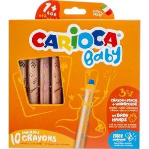 Carioca BABY 1+ Kleurwaskrijtjes 3-in-1 + slijper – 10stuks