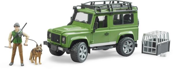 Land Rover Defender met boswachter en hond