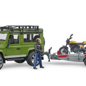 Land Rover Defender met aanhanger en Ducati Scrambler
