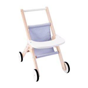 Poppenwandelwagen (hout) – grijs/blauw