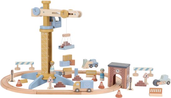 Little Dutch - Houten Kraanset Met Treinbaan
