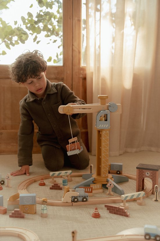 Little Dutch - Houten Kraanset Met Treinbaan - Afbeelding 2