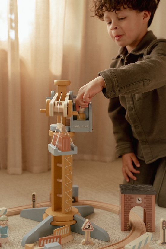 Little Dutch - Houten Kraanset Met Treinbaan - Afbeelding 4
