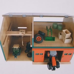 Werkplaats (41x54x32cm) met berging en rode deuren