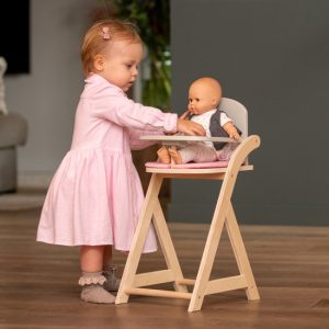 Poppenstoel (hout) – roze/wit