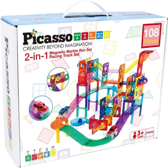 Picasso Tiles - 2 in 1 race,knikker & Tegel set