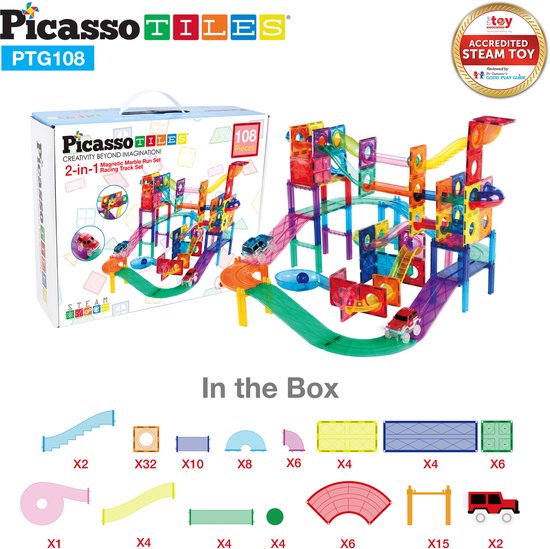 Picasso Tiles - 2 in 1 race,knikker & Tegel set - Afbeelding 4