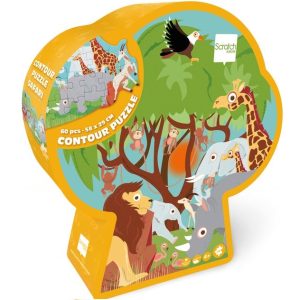 Scratch Puzzel (60stuks) – Contour SAFARI in vormendoos