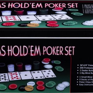 Pokerset met kaarten kleed en 200 chips