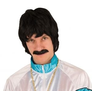 Pruik Heer + snor – Zwart