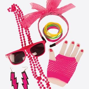 Jaren 80 accessoireset neon roze