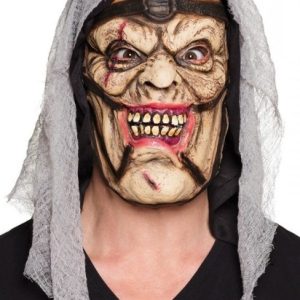 Gezichtsmasker (latex) – Zwarte magiër met kap