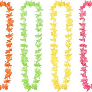 Hawaiikransen – 25stuks (neonkleuren oranje/groen/geel/roze)