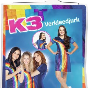 K3 – Verkleedjurk “Regenboog” blauw (volwassenen maat 38/40)