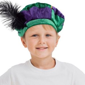 Luxe pietenmuts/baret (kind) – groen/paars