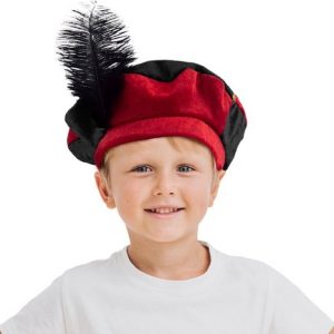 Luxe pietenmuts/baret (kind) – rood/zwart