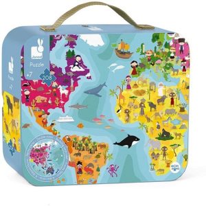 Puzzel (208stuks) in koffer – De Wereld dubbelzijdig (rond)