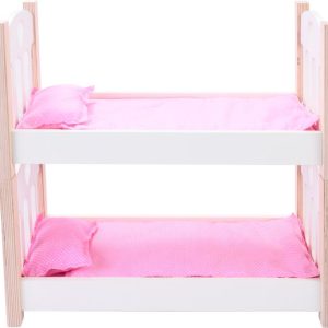 Poppen stapelbed (hout) – roze/wit