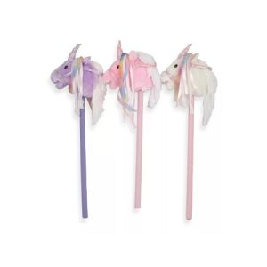 Stokpaardje Eenhoorn met geluid – pluche, pastel ass