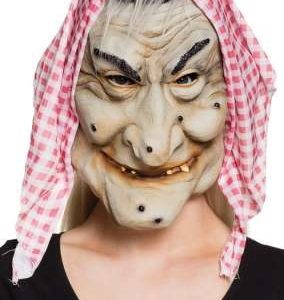 Gezichtsmasker (latex) – Heks met kap rood/wit