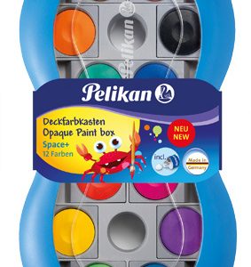 Pelikan plakkaatverfdoos (blauw) Space+ met 12 kleuren + tube wit