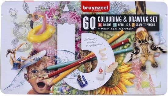 Bruynzeel Kleurpotloden in metalen box - 60stuks - assortiment