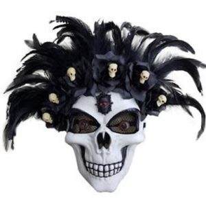 Masker doodskop met veren en bloemen