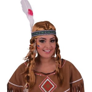 Pruik Indiaanse met vlechten – Blond