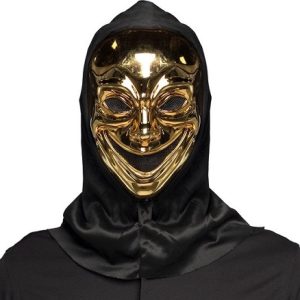 Gezichtsmasker Crazy killer met kap – goud