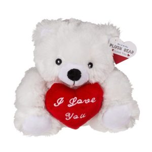 Knuffel (pluche) 25cm – Beer (wit) met (rood) hartje “I Love You”