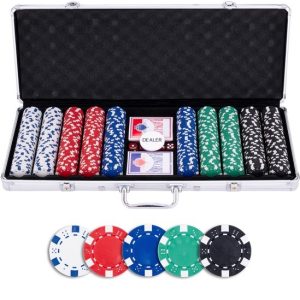 Pokerset in zilveren koffer met 500 chips