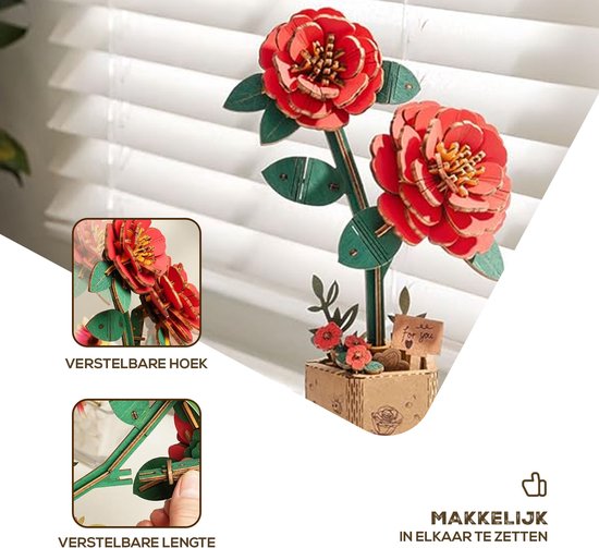 Robotime Rolife Red Camelia - Afbeelding 2