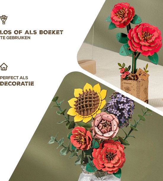 Robotime Rolife Red Camelia - Afbeelding 3