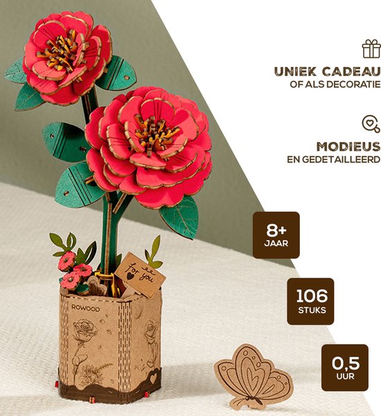 Robotime Rolife Red Camelia - Afbeelding 4