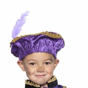 Pieten Baret Satijn Met Veer Paars