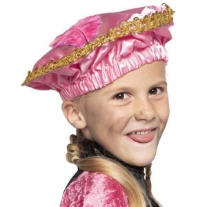 Pieten Baret Satijn Met Veer Roze