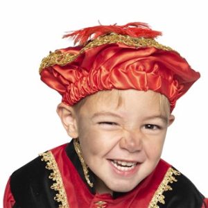 Pieten Baret Satijn Met Veer Rood