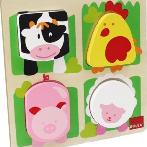 Goula – Houten Puzzel – Boerderijdieren – 4 Stukjes