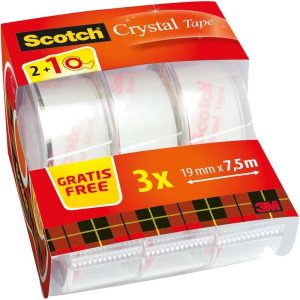 Scotch Crystal Tape 19mm x 7,5m op afroller – 2+1 gratis