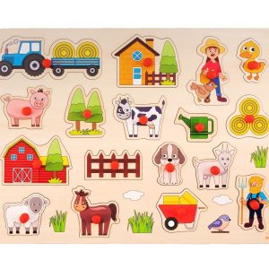 Knopjespuzzel (hout) 17stuks – Boerderij
