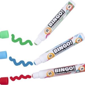 Bingo stiften/markers/dabbers – 3stuks (blauw/geel/rood)