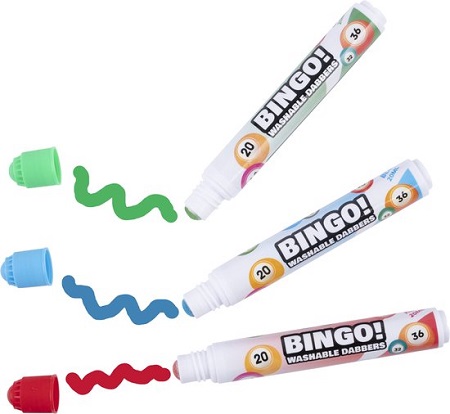 Bingo stiften/markers/dabbers - 3stuks (blauw/geel/rood)