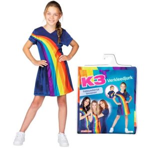 K3 – Verkleedjurk “Regenboog” blauw (9-11jaar)