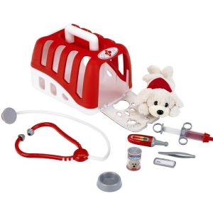 Dierenarts transportbox met hond (pluche) en accessoires